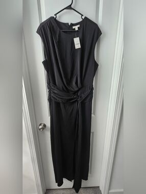 Cato Sleeveless Black Draped Waist Maxi Dress